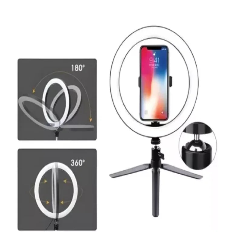 Luz Ring Light + Tripé De Mesa + Suporte Para Celular